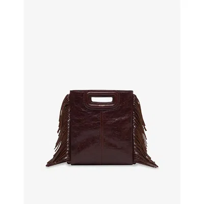 Maje Womens Dark Brown Mini M Mini Crackled Leather Bag