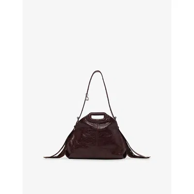 Maje Womens Dark Brown Miss M Crackled-leather Shoulder Bag