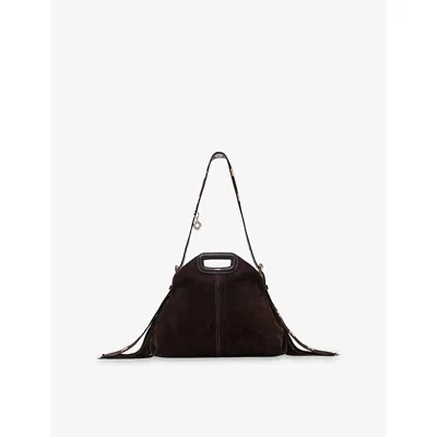 Maje Womens Dark Brown Miss M Suede Shoulder Bag