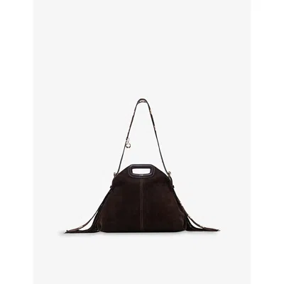 Maje Womens Dark Brown Miss M Suede Shoulder Bag
