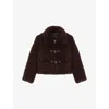 Maje Womens Dark Brown Oversized-collar Long-sleeve Faux-shearling Jacket In Multi