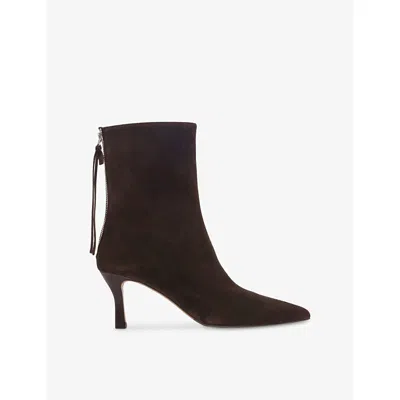 Maje Womens Dark Brown Zipped Suede Heeled Ankle Boots Eur 39 / 6 Uk