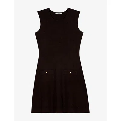 Maje Womens Detachable-jumper Long-sleeve Knitted Mini Dress Dark Brown