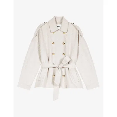 Maje Womens Double-breasted Double-faced Wool-blend Coat Ecru
