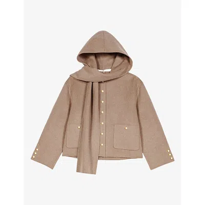 Maje Womens Double-faced Hooded Wool-blend Coat Mastic Beige In Brown