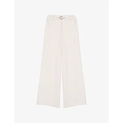 Maje Womens Ecru Belted Wide-leg Tweed Trousers In White
