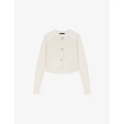 Maje Womens Ecru Bow-button Round-neck Wool Cardigan In Neutral