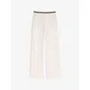 Maje Womens Ecru Contrast-trim Wide-leg Tweed Trousers In Multi