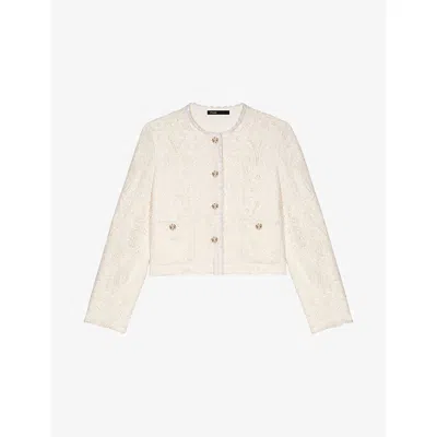 Maje Womens Guipure Cropped Woven Jacket Ecru