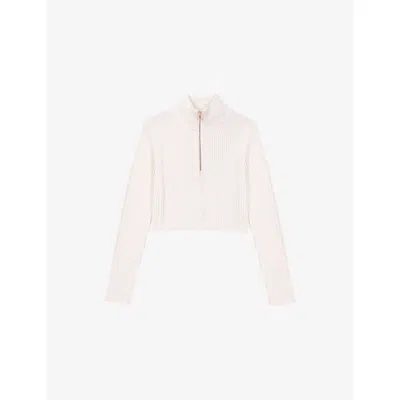Maje Womens Ecru Half-zip Cropped Knitted Jumper In Pink