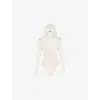Maje Womens Ecru Hooded Long-sleeve Stretch-knit Bodysuit In White