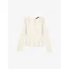 Maje Womens Ecru Peplum Square-neck Stretch-knit Jumper In Neutral