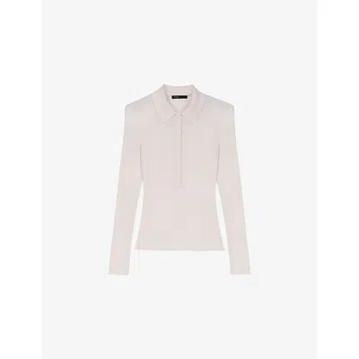 Maje Womens Ecru Polo-collar Ribbed Wool And Silk Jumper In White