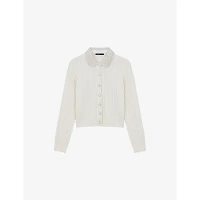 Maje Womens Ecru Removable-collar Knitted Wool And Cashmere-blend Cardigan In White