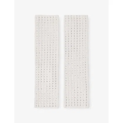 Maje Womens Ecru Rhinestone-embellished Wool Mittens In White