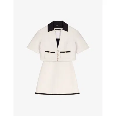Maje Womens Ecru Two-in-one Contrast-collar Tweed Mini Dress In White