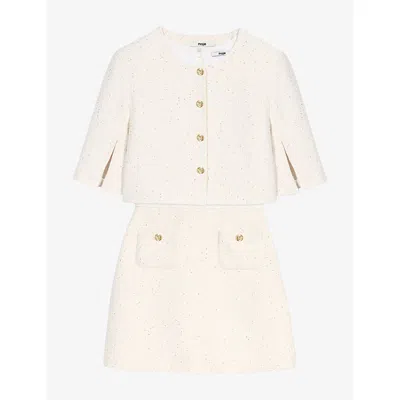 Maje Womens Ecru Two-in-one Short-sleeve Tweed Mini Dress In Neutral