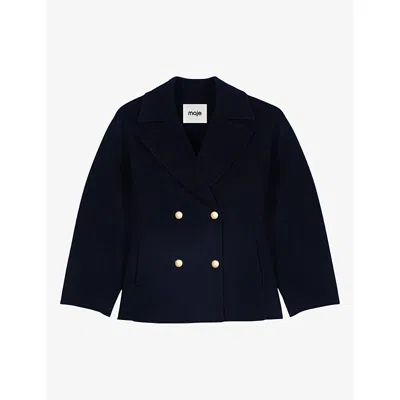 Maje Womens Fitted-waist Double-breasted Wool Coat Navy In Blue