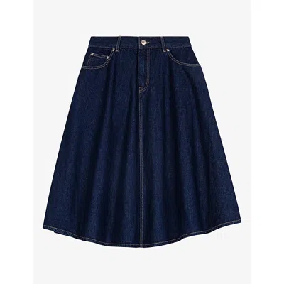 Maje Womens Flared Denim Midi Skirt Navy In Blue