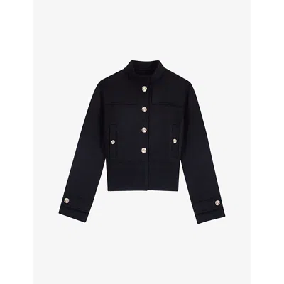 Maje Womens  Funnel-neck Button-down Wool-blend Jacket In Black