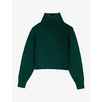 Maje Womens Funnel-neck Relaxed-fit Yak Wool-blend Jumper Bottle Green