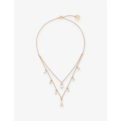 Maje Womens Gold Double-chain Brass And Crystal Pendant Necklace In Green
