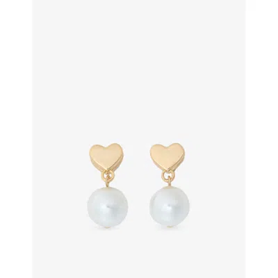 Maje Womens Gold Heart Brass And Faux-pearl Drop Earrings