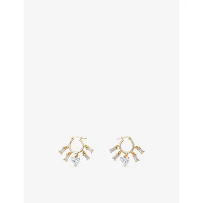 Maje Womens Gold Multi-charm Brass And Crystal Drop Hoop Earrings In Blue