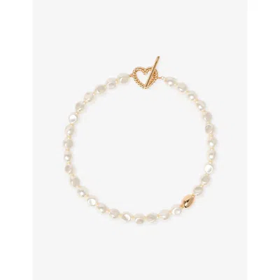 Maje Womens Gold Pearl Brass Choker Necklace In White