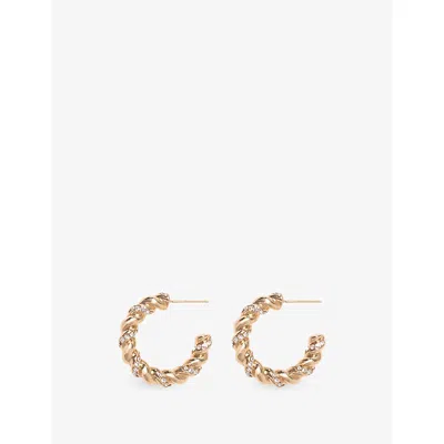 Maje Womens Gold Twisted Rhinestone Brass Hoop Earrings In Pink