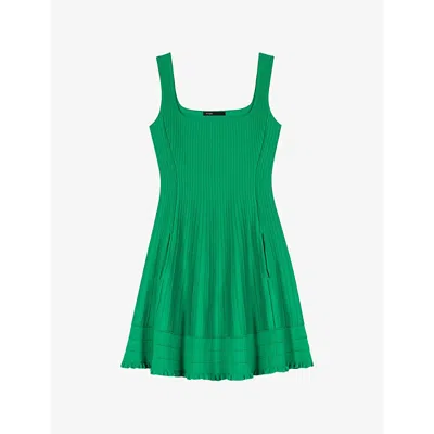 Maje Womens Green Structured-rib Knitted Skater Dress In Multi