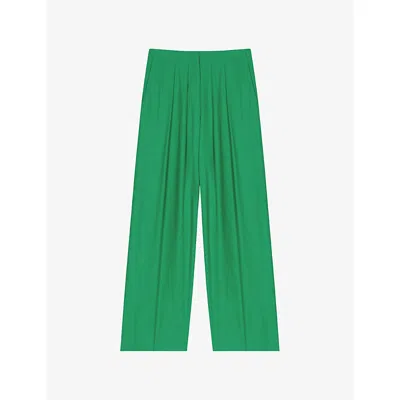 Maje Womens Wide-leg High-rise Stretch-woven Suit Trousers Green