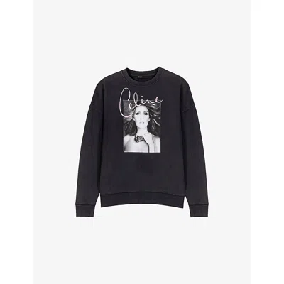 MAJE WOMENS GREY CELINE DION GRAPHIC-PRINT COTTON SWEATSHIRT