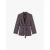 Maje Womens Grey Checked Belted-waist Stretch-woven Blazer In Gray