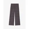 Maje Womens Grey Checked Wide-leg Stretch-woven Trousers In Gray