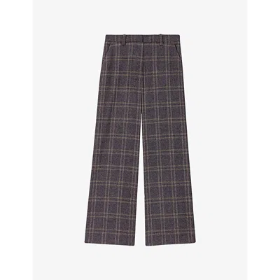 Maje Womens Grey Checked Wide-leg Stretch-woven Trousers In Gray
