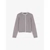 Maje Womens Grey Rhinestone-embellished Contrast-trim Stretch Wool-blend Cardigan In Gray