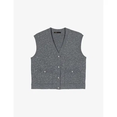 Maje Womens Grey Rhinestone-embellished Knitted Wool Vest Top In Gray