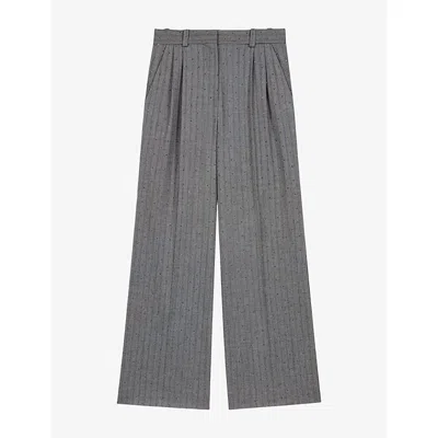Maje Womens Grey Rhinestone Wide-leg Stretch-woven Suit Trousers In Gray