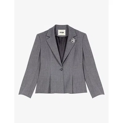 Maje Womens Grey Short Brooch-embellished Stretch Wool-blend Jacket In Gray