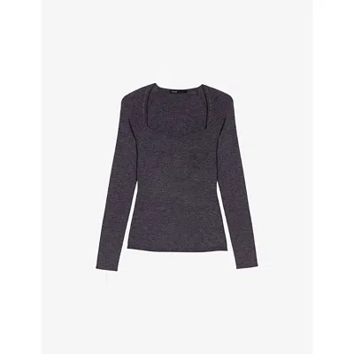 Maje Womens Grey Sweetheart-neck Slim-fit Stretch Wool-blend Jumper In Gray