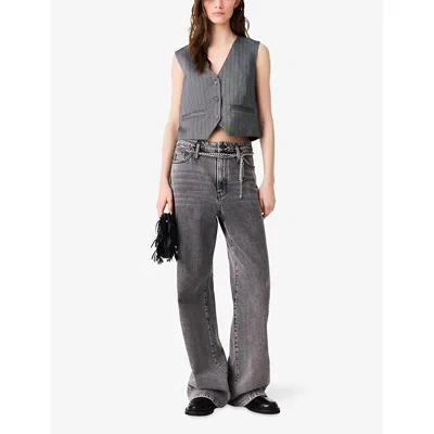 Maje Womens Grey Tailored Rhinestone-embellished Stretch-woven Waistcoat In Gray