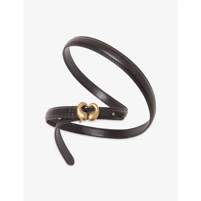 Maje Womens Heart-embellished Leather Belt Dark Brown