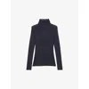 Maje Womens  High-neck Slim-fit Wool And Silk-blend Jumper In Noir / Gris