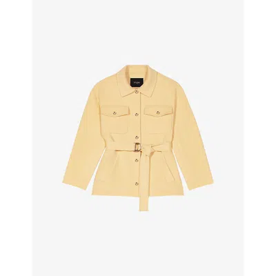 Maje Womens  Short Double-faced Belted Wool-blend Coat In Jaunes / Oranges