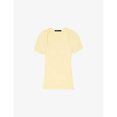Maje Womens  Sweetheart-neck Short-sleeve Stretch-knit Jumper In Jaunes / Oranges