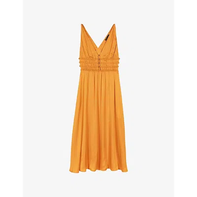MAJE WOMENS MAJE V-NECK BUTTON-WAIST SLEEVELESS WOVEN MIDI DRESS