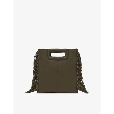 Maje Womens Khaki M Fringed-trim Leather Cross-body Bag In Brown