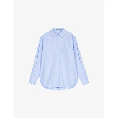 Maje Womens Relaxed-fit Chest-pocket Cotton-poplin Shirt Light Blue