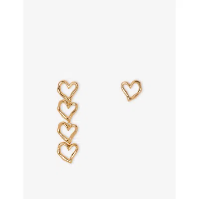Maje Womens Light Gold Asymmetric Heart Brass Earrings